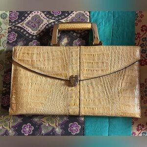 Vintage Amelia Berko Womens Purse Tan Croc Embossed Genuine Leather